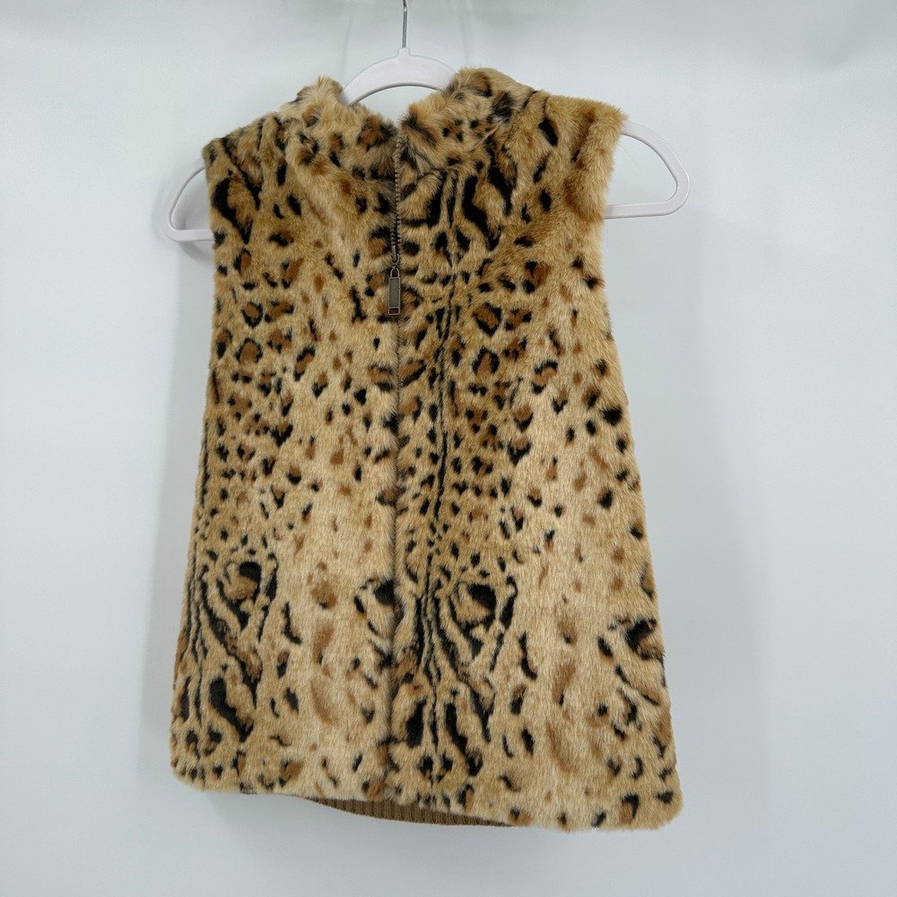 Designers Originals Womens Boho Faux Fur Leopard Print Vest Sz PS Eclectic Indie